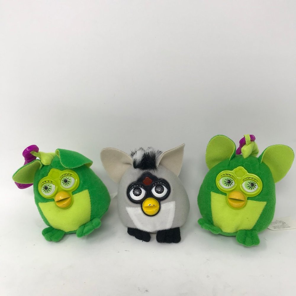 (3) McDonalds Furby Plush Clip Backpack Clip Toys Vintage Gray 2 Green